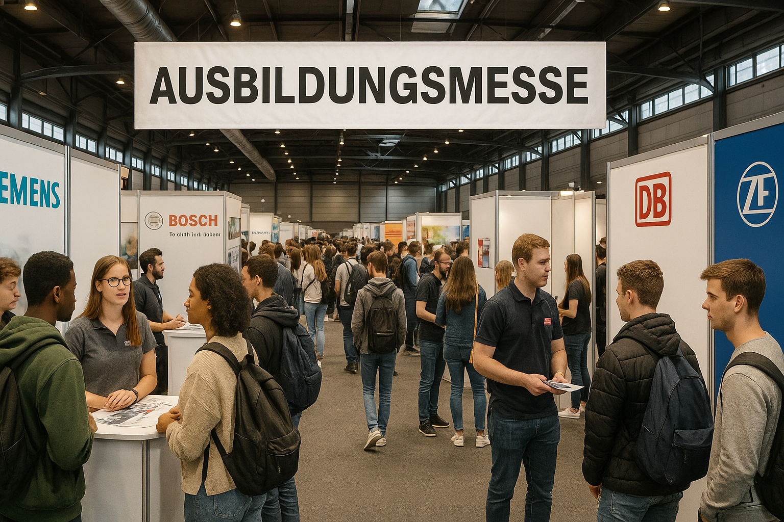 ausbildungmesse زوار يقفون عند أجنحة عروض الأوسبيلدونغ في معرض توظيف ألماني